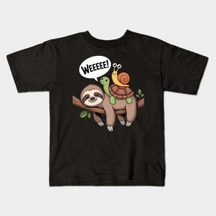 Sloth Turtle Snail Piggyback Animal Running Wild Weeeee Kids T-Shirt